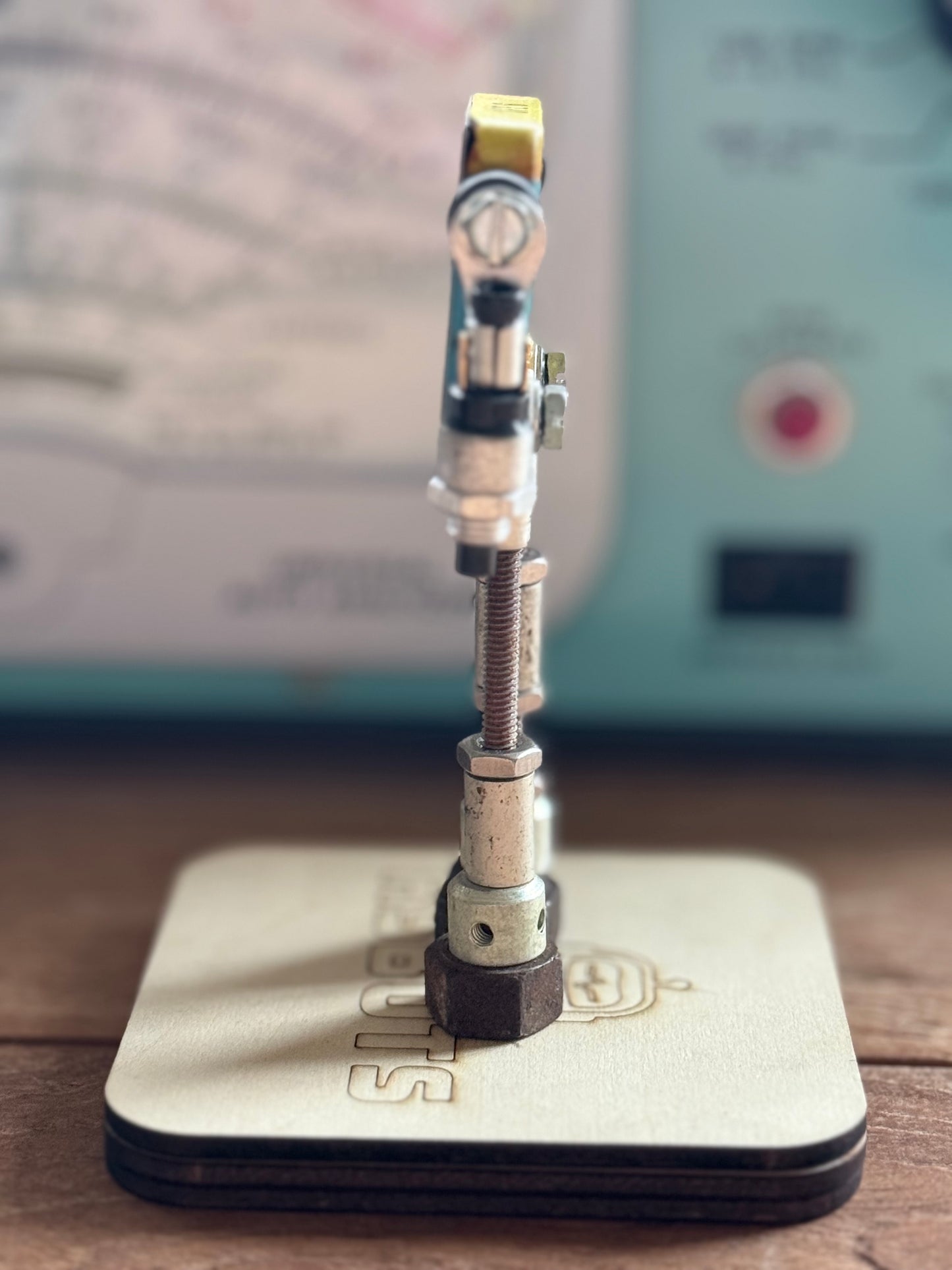 Miniature Buss Fuse Tin Robot Sculpture | Upcycled Industrial Art - R3BOTS