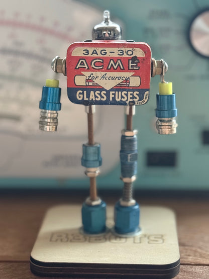 Handmade Vintage Robot Sculpture: ACME Fuse Tin Assemblage Art - R3BOTS
