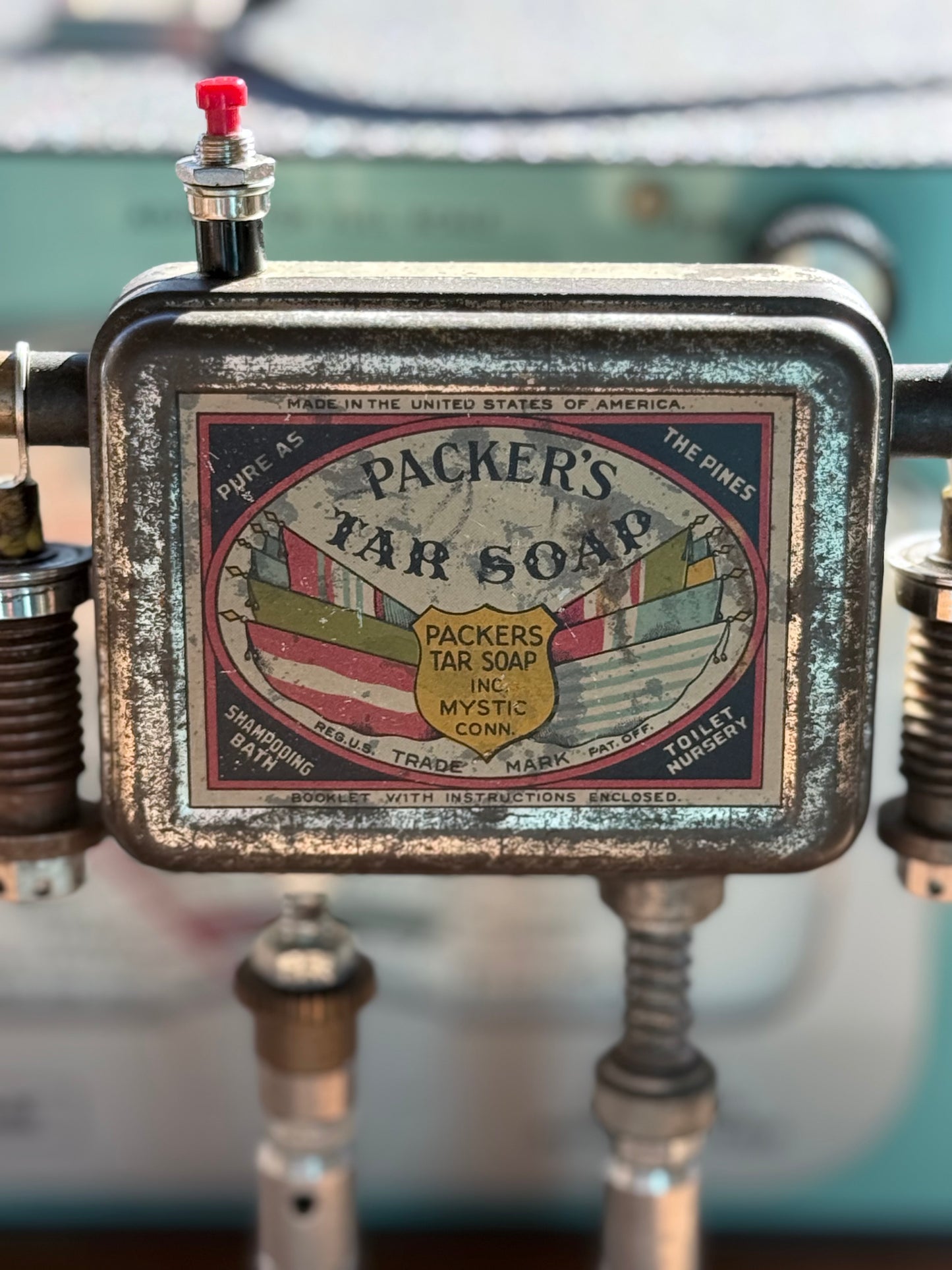 Handcrafted Robot Sculpture: Upcycled Vintage Packer's Soap Tin - R3BOTS