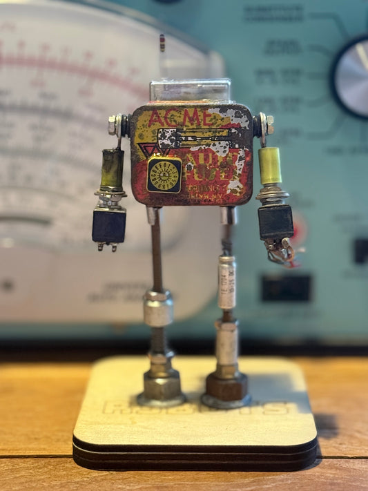 ACME Auto Fuse Tin Robot | Upcycled Metal Sculpture - R3BOTS