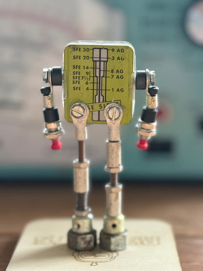 Miniature Metal Robot Sculpture | Upcycled Industrial Art, 4" Desk Decor - R3BOTS