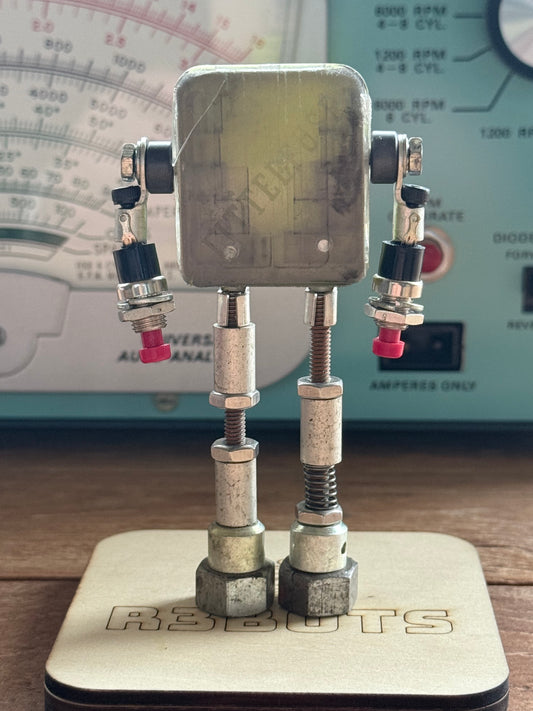 Miniature Metal Robot Sculpture | Upcycled Industrial Art, 4" Desk Decor - R3BOTS