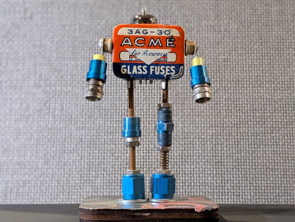 Handmade Vintage Robot Sculpture: ACME Fuse Tin Assemblage Art - R3BOTS