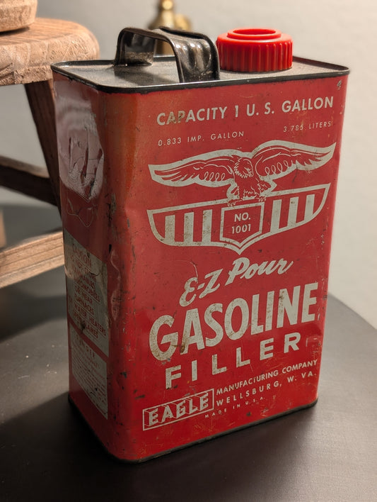 Vintage Eagle 1-Gallon Gasoline Filler | Industrial Red Metal Tin & Americana Decor